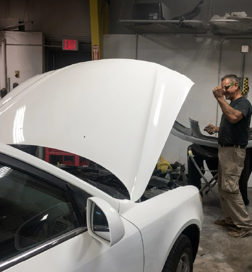 White car hood open