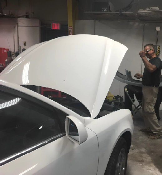White car hood open